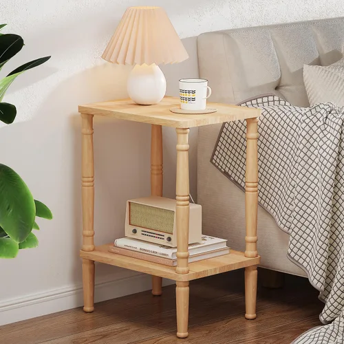 Miniatura 2 de LUCKNOCK Mesa auxiliar de madera maciza, mesa auxiliar vintage pequeña, mesa auxiliar estrecha para sofá con almacenamiento, mesita de noche delgada