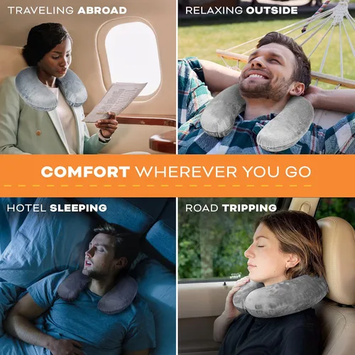 Miniatura 6 de Almohada de viaje para el cuello lavable, cómoda espuma viscoelástica, accesorios de viaje en avión, esenciales para el cuello plano, almohada