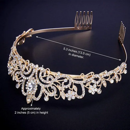 Miniatura 4 de Didder - Diadema con corona de tiara de cristal dorado. Elegante corona con peines para princesa, para mujeres y niñas, ideal para novias, bodas, 02