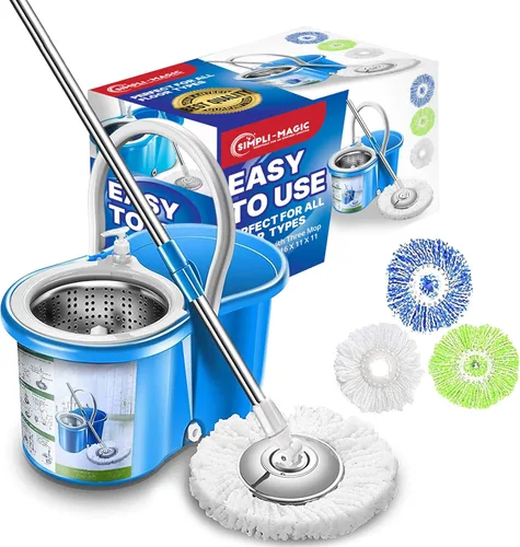 Miniatura 7 de SIMPLI-Magic Trapeador giratorio de 360° y cubo con escurridor - 3 cabezales lavables de microfibra de alta absorción - Juego de trapeador giratorio