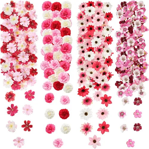 Miniatura 9 de Cindeer 217 piezas de mini cabezas de flores de seda a granel, pequeñas flores falsas para manualidades, flores artificiales 3D de tela suelta