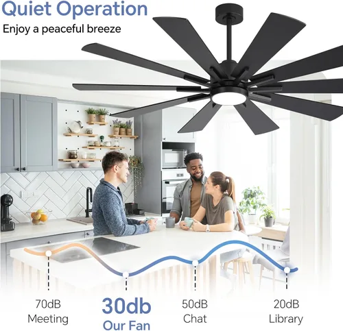 Miniatura 3 de Ventiladores de techo modernos con luces, ventilador de techo negro grande de 62 pulgadas con luz y control remoto, puerta/uso al aire libre
