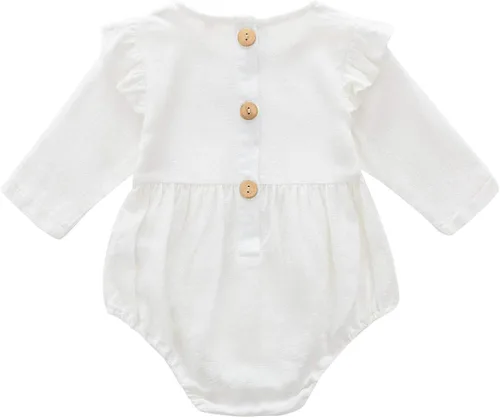 Miniatura 2 de Simplee kids Mameluco unisex de algodón y lino hecho a mano para bebé, overol de manga larga de color liso