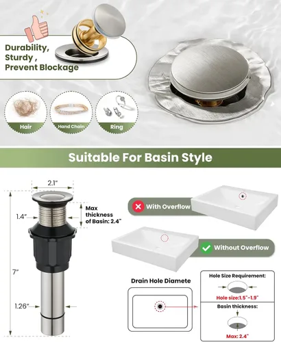 Miniatura 5 de gotonovo Grifo de lavabo Vessel Moderno Grifo de baño alto de una sola manija con un agujero de acero inoxidable para lavabo de baño en RV Mezclador