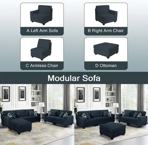 Miniatura 6 de Legend Vansen - Sofá seccional modular en forma de U con otomano, sofá de esquina reversible moderno para sala de estar (Antracita, 2+3 con otomano)