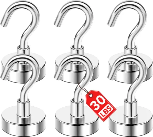 Miniatura 11 de E BAVITE Ganchos magnéticos negros, gancho magnético de neodimio fuerte de 30 libras para crucero, parrilla, toalla, colgar en interiores, cocina