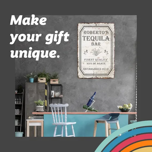 Miniatura 2 de Pattern Pop Letrero de metal personalizado de estilo vintage con barra de tequila (4 x 6 pulgadas)