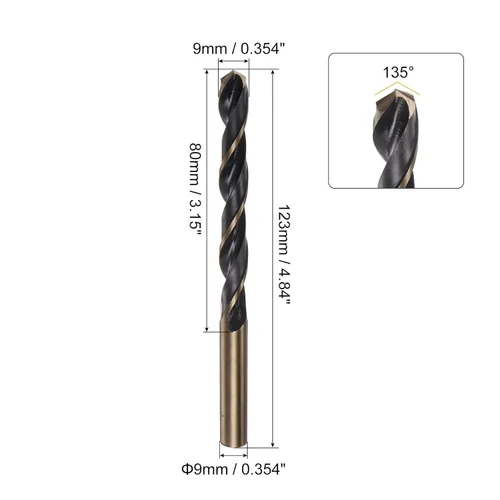 Miniatura 2 de uxcell Brocas Jobber de 0.354 in con revestimiento de titanio negro y acero de alta velocidad 4341 (HSS) Brocas helicoidales de punta dividida
