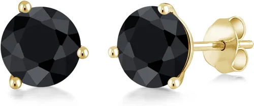 Miniatura 82 de Gem Stone King Aretes de oro de 14 quilates, 0.236 in, piedra natal redonda, Martini, 3 puntas, aretes de oro para mujer