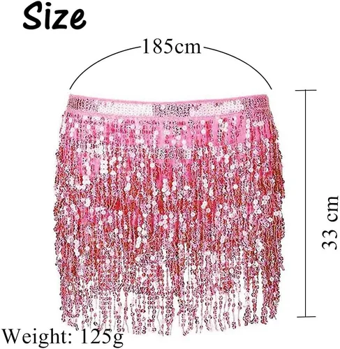 Miniatura 2 de RELBCY Falda de cadera con lentejuelas y flecos, con borlas, para mujeres y niñas.