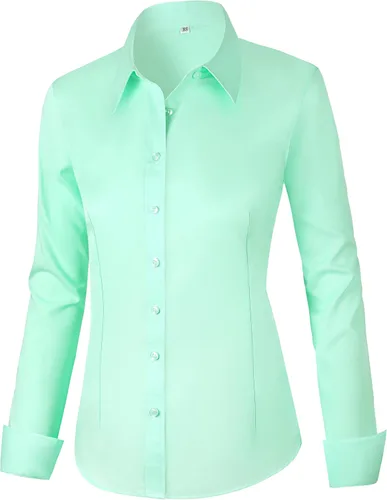Miniatura 45 de CUNLIN - Camisas de manga larga con botones de algodón para mujer, ajustadas, camisas formales de vestir para el trabajo, blusas de trabajo, tops