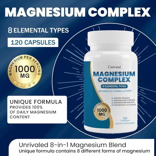 Miniatura 3 de Suplemento complejo de magnesio, proporcionado por 1000 mg de ocho formas diferentes de magnesio, fácil absorción para huesos, músculos