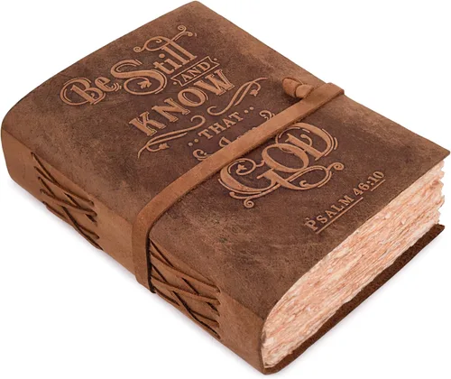 Miniatura 12 de LEATHER VILLAGE Diario de cuero vintage con Salmo 46:10, versículo de la Biblia en relieve, diario de oración cristiana para mujeres y hombres, 200