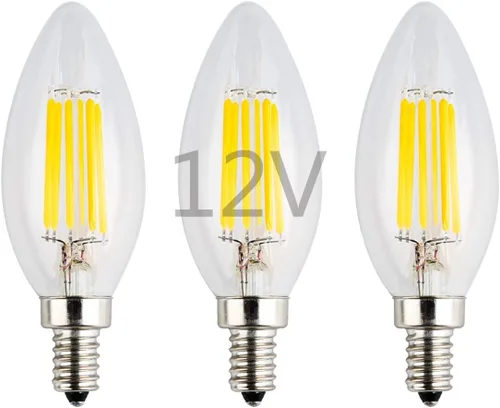 Miniatura 8 de Bombilla LED de bajo voltaje de 12 voltios, CA/CC 12 V, 6 W 600 Lm, regulable, luz blanca cálida, base pequeña E12, punta de llama de vidrio