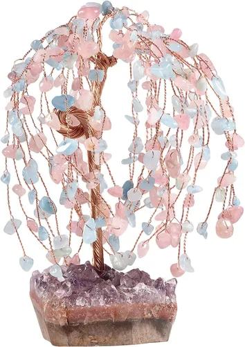 Miniatura 8 de Nupuyai Árbol de la riqueza de piedra de cristal de alambre de cobre con base de racimo de amatista, hecho a mano, bonsái para la buena suerte, Feng