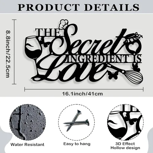 Miniatura 3 de Letrero de metal con texto en inglés "The Secret Ingredient is Love", decoración de pared de granja, comedor, cocina, regalo de inauguración