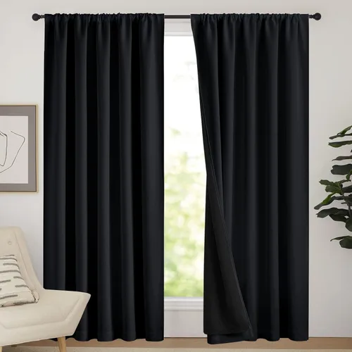 Miniatura 23 de NICETOWN Cortinas blancas 100% opacas, 2 capas gruesas completamente opacas con bolsillo para barra, cortinas aislantes térmicas para Blanco puro