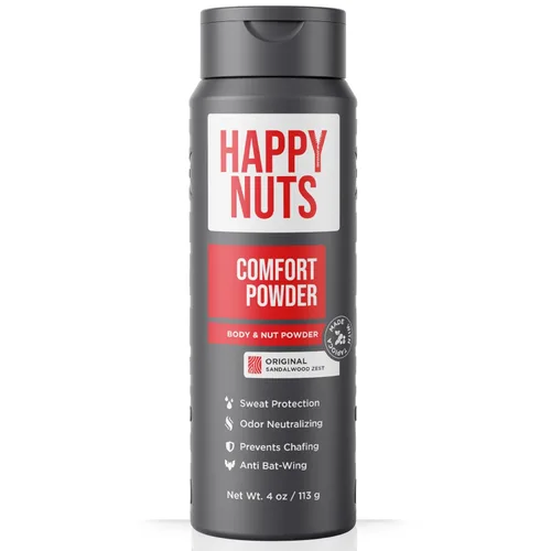 HAPPY NUTS Desodorante en polvo Comfort para hombres: antirozaduras, sudor y control de olores para picazón deportista, sin aluminio, regalo