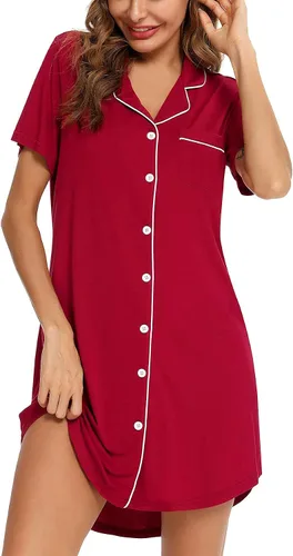Miniatura 2 de Samring Camisón de pijama para mujer, manga cortalarga, con botones, camisón para dormir, camisón para novio, talla XXL