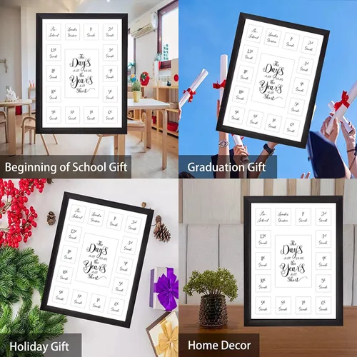 Miniatura 9 de Marco de fotos para el año escolar pre K-12, collage de fotos de 15 aperturas, marco blanco de madera maciza negra para colgar en la pared