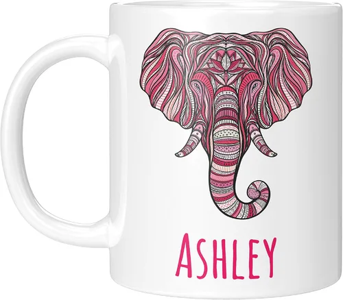 Regalos de elefante, taza de café personalizada de 11 oz con nombre de elefante - Regalos de Navidad para mujeres, niños - Bonita taza de té de