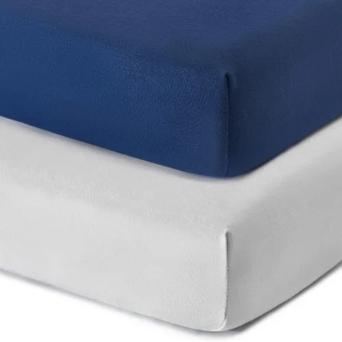 TILLYOU Paquete de 2 sábanas bajeras para cuna, sábana bajera de microfibra de punto jersey suave para bebé, sábana portátil de mini paquete y Gris