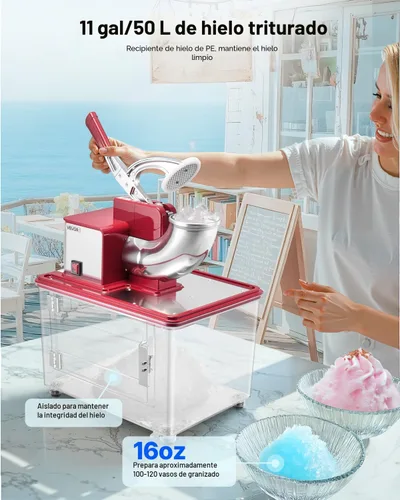 Miniatura 3 de VEVOR Trituradora de hielo comercial 661LBS/H, máquina eléctrica de cono de nieve de 350 W con 4 cuchillas, máquina de hielo afeitado de acero Rojo