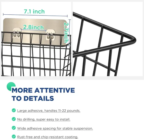 Miniatura 4 de Paquete de 4 cestas de almacenamiento de alambre para colgar en la pared, cesta adhesiva para organizador de puerta de armario