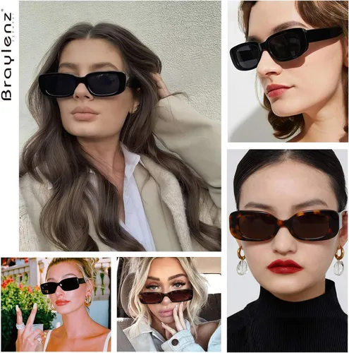 Miniatura 3 de 2 Pack Trendy Rectangle Sunglasses for Women Narrow Square Frame Shade 100% UV Blocking