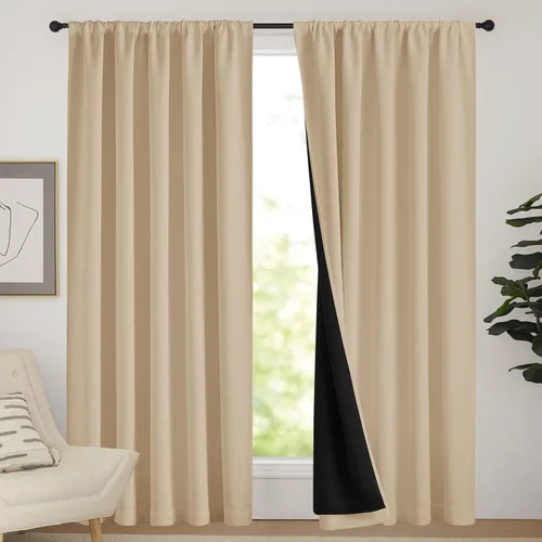 Miniatura 81 de NICETOWN Cortinas blancas 100% opacas, 2 capas gruesas completamente opacas con bolsillo para barra, cortinas aislantes térmicas para Blanco puro