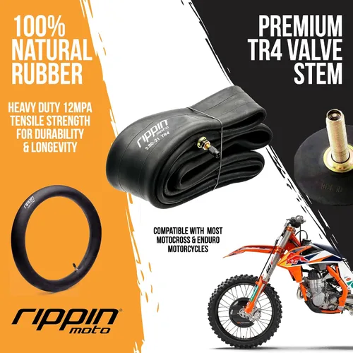 Miniatura 3 de Rippin Moto Tubo de motocicleta resistente 90/90-21 o 80/100-21 (3.00 x 21), goma natural de alta calidad de 0.118 pulgadas de grosor, válvula TR4
