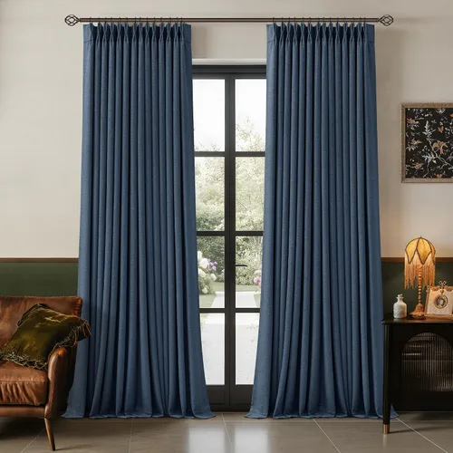 Miniatura 85 de Juego de 2 paneles de cortinas plisadas negras de 80 pulgadas para sala de estar, cortinas plisadas de lino con forro de 80 pulgadas de largo, 100%
