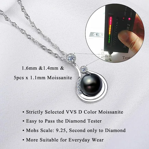 Miniatura 2 de QuakerBrid - Collar de perlas negras auténticas de calidad AAAA de 0.394in, redondo, con colgante de perlas negras cultivadas en el mar del Sur