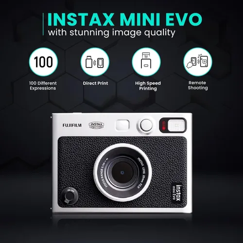 Miniatura 11 de Fujifilm Paquete de cámara híbrida Instant Mini EVO con 20 hojas de película instantánea + tarjeta de memoria de 32 GB + funda de transporte +
