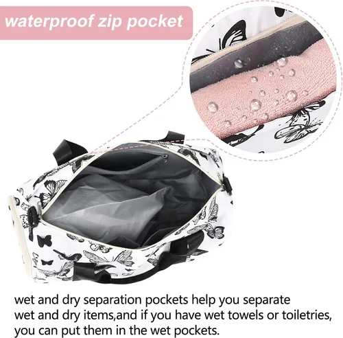 Miniatura 5 de Bolsa de deporte para gimnasio, bolsa de lona con bolsillo húmedo, bolsa de fin de semana con bolsa impermeable para zapatos y agujero de aire