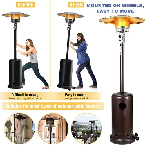 Miniatura 5 de Kit de ruedas universal para calentador de patio - Soporte de acero inoxidable plateado + ruedas negras, reemplazo de ruedas para calentador de gas
