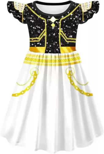 Miniatura 5 de Vestido con detalle de cadena brillante para niñas, traje de rendimiento inspirado en la moda K-pop para niñas