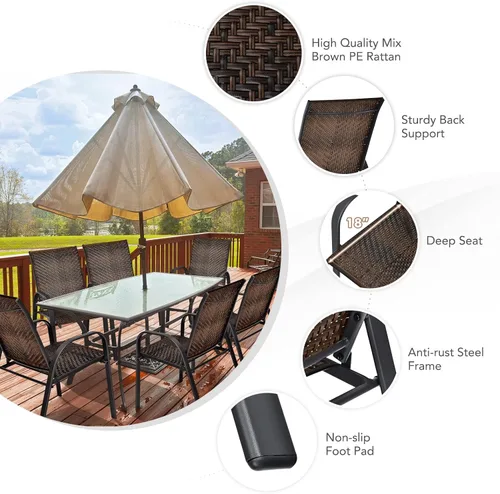 Miniatura 7 de Tangkula Juego de 6 sillas de comedor apilables de mimbre para patio, sillas de comedor de ratán de polietileno para exteriores con marco de metal