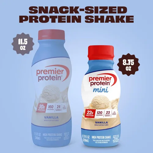Miniatura 4 de Premier Protein Shake MINIs, vainilla, 0.78 oz de proteína, 120 calorías, sin azúcar añadida, 8.75 onzas líquidas, paquete de 12