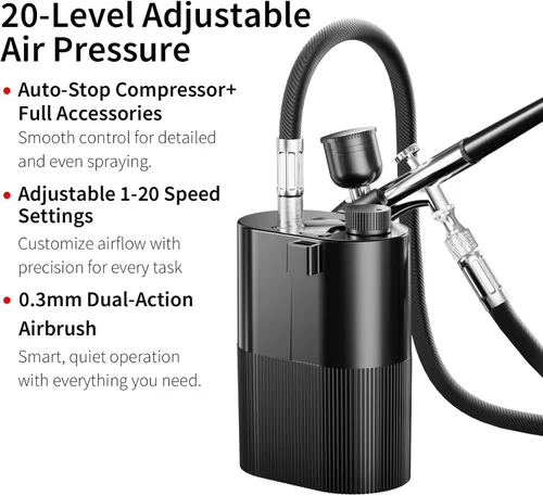 Miniatura 2 de Kit de Aerógrafo con Compresor, Juego de Aerógrafo de Alta Presión Sin Obstrucciones, Pistola de Aerógrafo Inalámbrica Recargable para Pintura, Arte