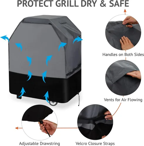 Miniatura 6 de Cubierta de parrilla resistente de 32 pulgadas, 600D Oxford resistente al agua, resistente a los rayos UV y a la decoloración, para parrilla Weber