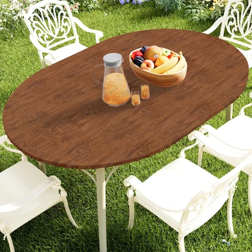 Miniatura 21 de Smiry Mantel redondo de pícnic, fundas de mesa elásticas impermeables para mesas de 18 a 24 pulgadas, manteles de vinilo con parte trasera
