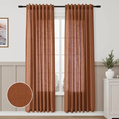 Miniatura 39 de Aersas Aqua Green Linen Curtains 84 Inches Long 2 Panels Set Back Tab Rod Pocket Living Room Curtain Farmhouse Rustic Light Filtering Hook Drapes