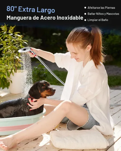 Miniatura 3 de Cabezal de ducha FASDUNT con mango, cabezal de ducha de mano de alta presión con manguera de acero inoxidable extra larga de 203 cm y soporte Cromo