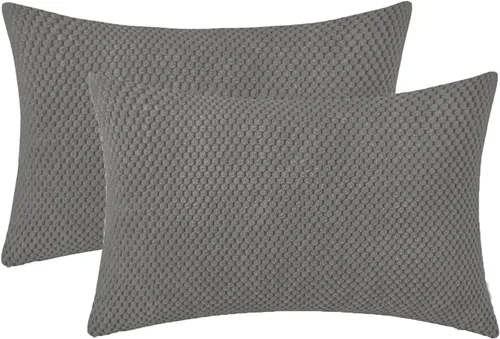 Miniatura 13 de HWY 50 Juego de 2 fundas de cojín de pana gris claro de 16 x 16 pulgadas, fundas decorativas suaves y sólidas para sofá, cama, sala de estar
