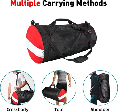 Miniatura 5 de Bolsa de lona de buceo de malla, bolsas de playa deportivas extragrandes con correa de hombro ajustable, bolsas y cremallera