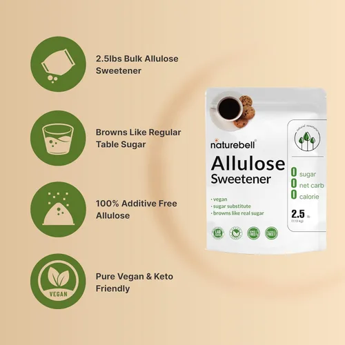 Miniatura 4 de NatureBell Edulcorante de Alulosa, 2.5 Libras Apto para Dieta Cetogénica y Vegana, Sustituto del Azúcar Blanco 0 Calorías, 0 Azúcar, 0