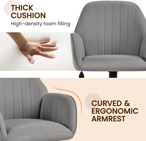 Miniatura 5 de Yaheetech Boucle - Silla de tocador de escritorio con respaldo, cómoda silla rodante de oficina con ruedas, ergonómica, altura ajustable, giratoria