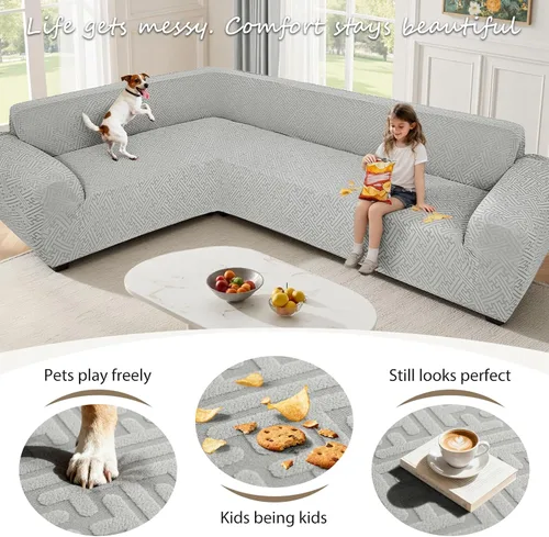 Miniatura 6 de Fundas para sofá seccional en forma de L, 1 pieza, fundas elásticas para esquina de sofá, antideslizantes, lavables, fundas protectoras de muebles