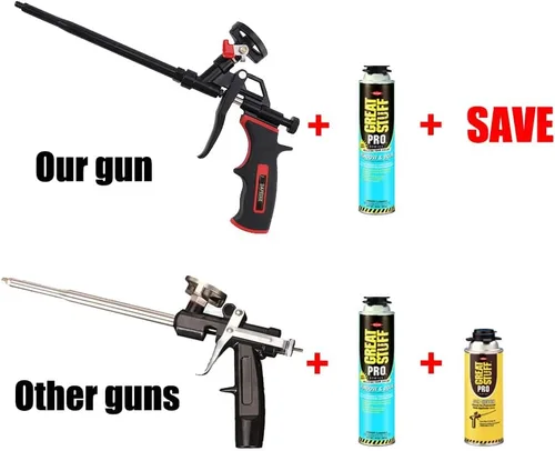Miniatura 3 de Pistola de espuma en aerosol, pistola de espuma expandible, pistola dispensadora de espuma profesional de teflón, menos limpiador, rociador de Negro